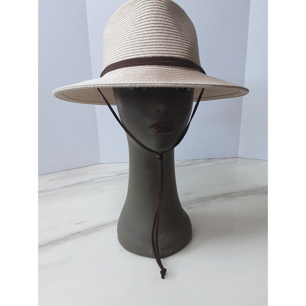 FURTALK Fedora Wide Brim Straw Hat with Chin Strap Sz M - NWOT